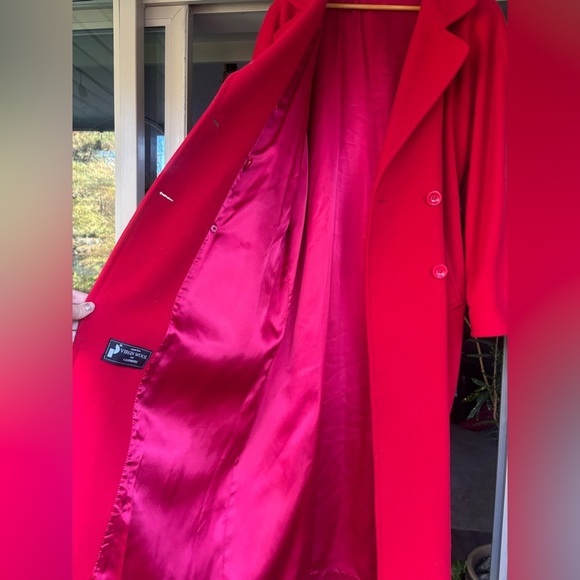 EDWARD CHAPMAN Cashmere Virgin Wool Stunning Red Long Coat S10 Like New W/ Belt - Picture 8 of 16